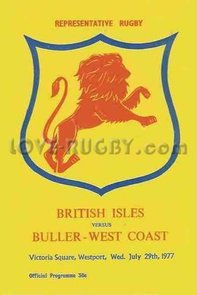1977 West Coast-Buller v British Lions  Rugby Programme